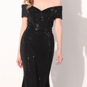 MOB black beaded off shoulder gown